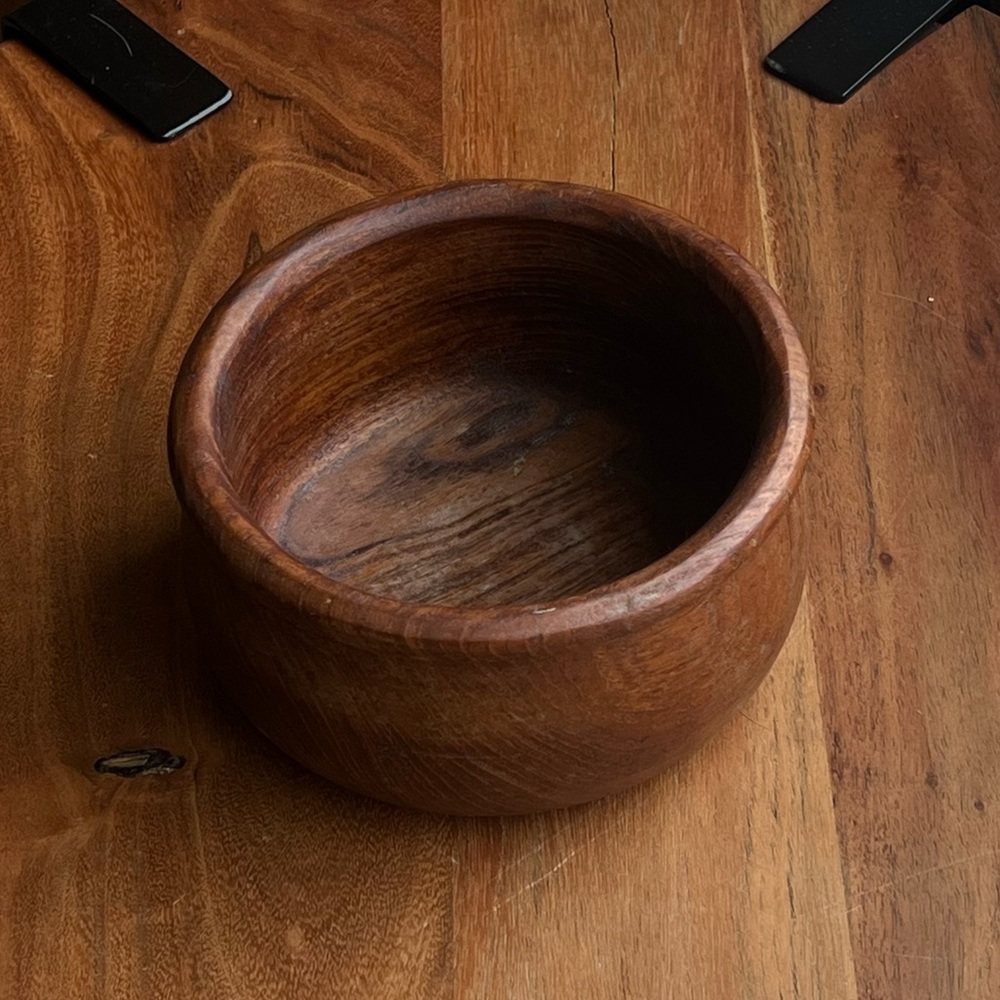 Vintage Teak Wood Bowl Hand Carved Thailand Rustic Farmhouse Decor